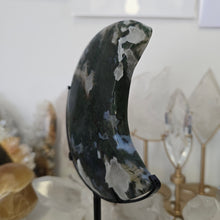 Load image into Gallery viewer, Moss Agate Moon with Stand