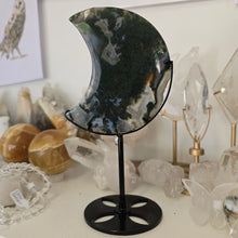 Load image into Gallery viewer, Moss Agate Moon with Stand