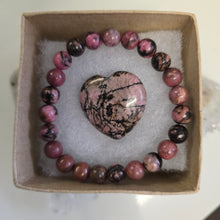 Load image into Gallery viewer, Rhodonite - (Black) Bracelet and Heart Boxset