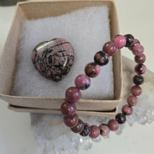 Load image into Gallery viewer, Rhodonite - (Black) Bracelet and Heart Boxset