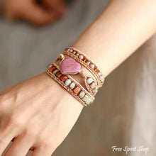 Load image into Gallery viewer, Rhodonite and Jasper Heart Wrap Bracelet