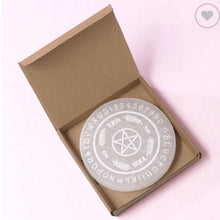 Load image into Gallery viewer, Selenite Round Engraved Pendulum Dowsing Plate