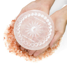 Load image into Gallery viewer, Selenite Round Engraved Plate - Moon Phases