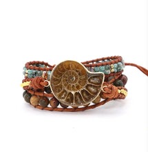 Load image into Gallery viewer, Natural Ammonite Fossil, Jasper & African Turquoise Wrap Bracelet