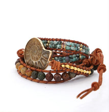 Load image into Gallery viewer, Natural Ammonite Fossil, Jasper & African Turquoise Wrap Bracelet