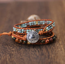 Load image into Gallery viewer, Natural Ammonite Fossil, Jasper & African Turquoise Wrap Bracelet