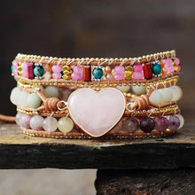 Load image into Gallery viewer, Rose Quartz Heart and Amazonite Wrap Bracelet