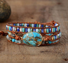 Load image into Gallery viewer, Natural Turquoise and Jasper Wrap Bracelet