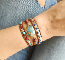 Load image into Gallery viewer, Natural Turquoise and Jasper Wrap Bracelet