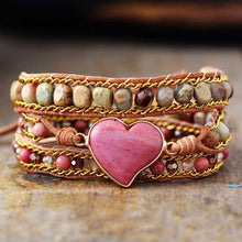 Load image into Gallery viewer, Rhodonite and Jasper Heart Wrap Bracelet