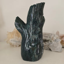 Load image into Gallery viewer, Moss Agate Owl in Tree Stump
