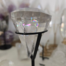 Load image into Gallery viewer, Faceted Clear Quartz Diamond with Stand - Rainbows