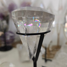 Load image into Gallery viewer, Faceted Clear Quartz Diamond with Stand - Rainbows