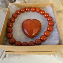 Load image into Gallery viewer, Red Jasper Heart and Bracelet Boxed Set