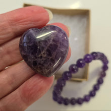 Load image into Gallery viewer, Amethyst Bracelet and Heart Boxset