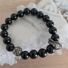 Load image into Gallery viewer, Black Agate Bracelet with Snake and Bead