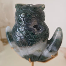 Load image into Gallery viewer, Moss Agate Owl on Moon