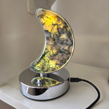 Load image into Gallery viewer, Moss Agate Crescent Moon Lamp
