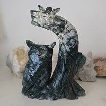 Load image into Gallery viewer, Moss Agate Owl Tree Branch with Butterfly
