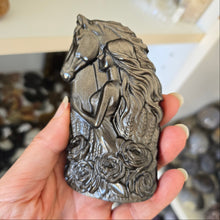 Load image into Gallery viewer, Silver Sheen Obsidian Lady with Horse