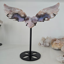 Load image into Gallery viewer, Black Flower Agate Heart Wings