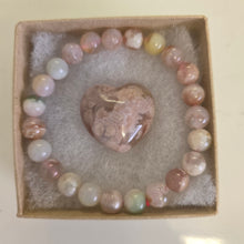 Load image into Gallery viewer, Flower Agate Bracelet and Heart Boxset