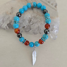 Load image into Gallery viewer, Turquoise wirh Carnelian and Hematite Bracelet