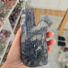 Load image into Gallery viewer, Moss Agate Owl in Tree Stump
