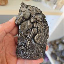 Load image into Gallery viewer, Silver Sheen Obsidian Lady with Horse