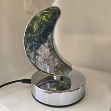 Load image into Gallery viewer, Moss Agate Crescent Moon Lamp