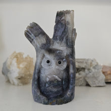 Load image into Gallery viewer, Moss Agate Owl in Tree Stump