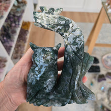 Load image into Gallery viewer, Moss Agate Owl Tree Branch with Butterfly