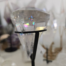Load image into Gallery viewer, Faceted Clear Quartz Diamond with Stand - Rainbows
