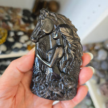 Load image into Gallery viewer, Silver Sheen Obsidian Lady with Horse