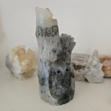 Load image into Gallery viewer, Moss Agate Owl in Tree Stump