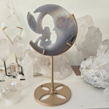 Load image into Gallery viewer, Druzy Agate Crescent Moon Fairy on Stand - small