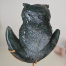 Load image into Gallery viewer, Moss Agate Owl on Moon