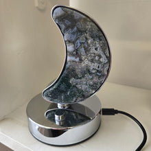 Load image into Gallery viewer, Moss Agate Crescent Moon Lamp