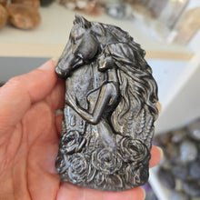 Load image into Gallery viewer, Silver Sheen Obsidian Lady with Horse