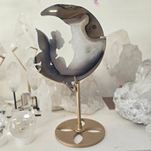 Load image into Gallery viewer, Druzy Agate Crescent Moon Fairy on Stand - medium