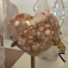Load image into Gallery viewer, Pink Amethyst X Flower Agate Heart on Stand