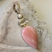 Load image into Gallery viewer, Pearl, Clear Quartz, and Pink Opal Sterling Silver Pendant