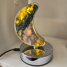 Load image into Gallery viewer, Moss Agate Crescent Moon Lamp