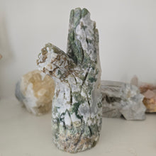 Load image into Gallery viewer, Moss Agate Owl in Tree Stump