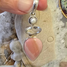 Load image into Gallery viewer, Pearl, Clear Quartz, and Pink Opal Sterling Silver Pendant