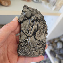Load image into Gallery viewer, Silver Sheen Obsidian Lady with Horse