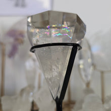 Load image into Gallery viewer, Faceted Clear Quartz Diamond with Stand - Rainbows