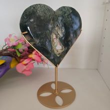 Load image into Gallery viewer, Moss Agate Heart with Stand