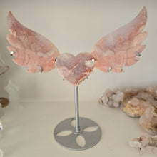 Load image into Gallery viewer, Pink Amethyst X Flower Agate Heart Wings