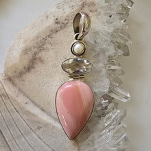 Load image into Gallery viewer, Pearl, Clear Quartz, and Pink Opal Sterling Silver Pendant